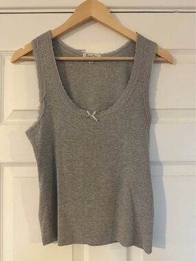 Faded Rose Lace Trim Tank Top Gray New